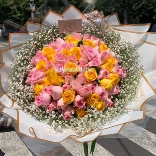 ramo buchon de 75 rosas amarillas con rosas