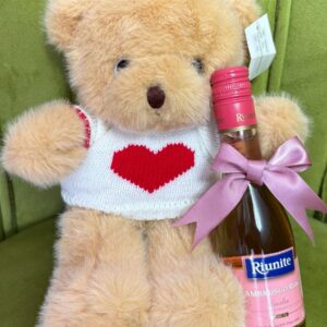 peluche oso con sueter corazon y vino