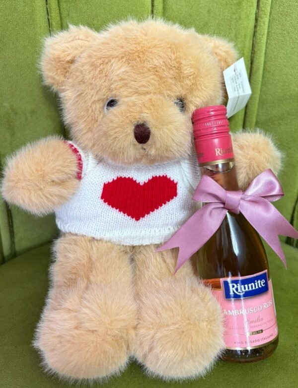 peluche oso con sueter corazon y vino