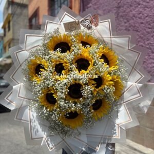 RAMO 10 GIRASOLES CON DESTELLOS DE FLOR NUBE